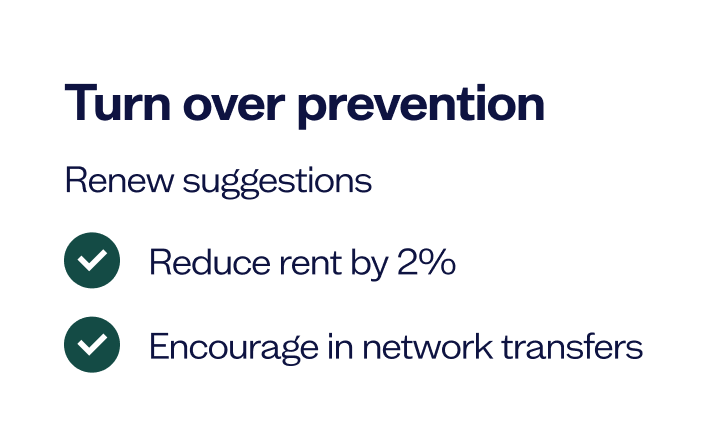 Suggestions for turn over prevention including rent reduction and network transfers