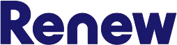 Blue Renew text in bold, simple sans-serif typography