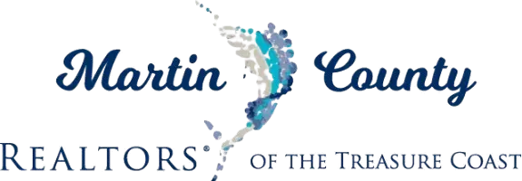 The Martin County REALTORS® of the Treasure Coast logo displayed on a solid red background, emphasizing the firm's professional real estate affiliations.