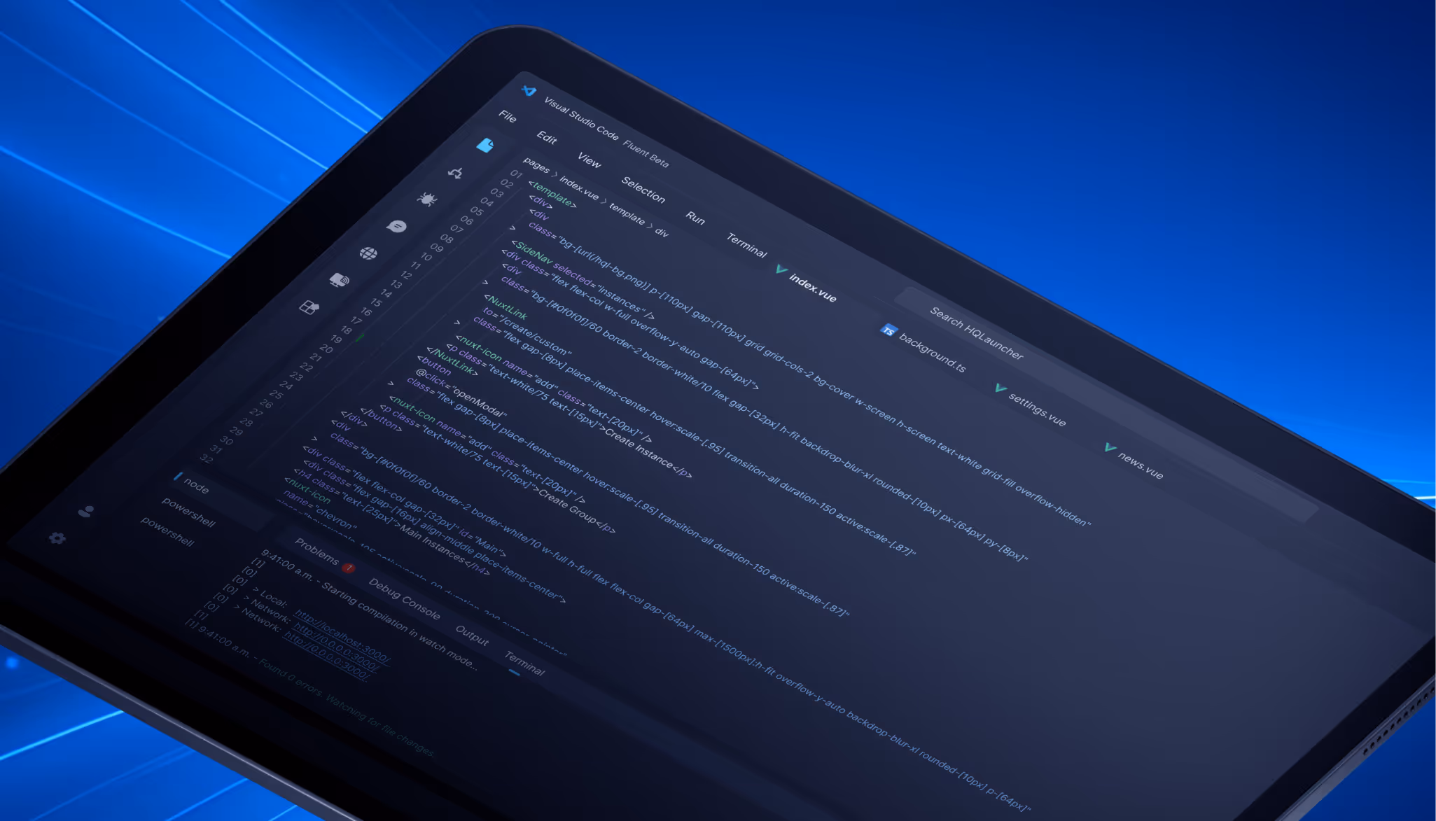 Irys R&D Code running on a tablet device