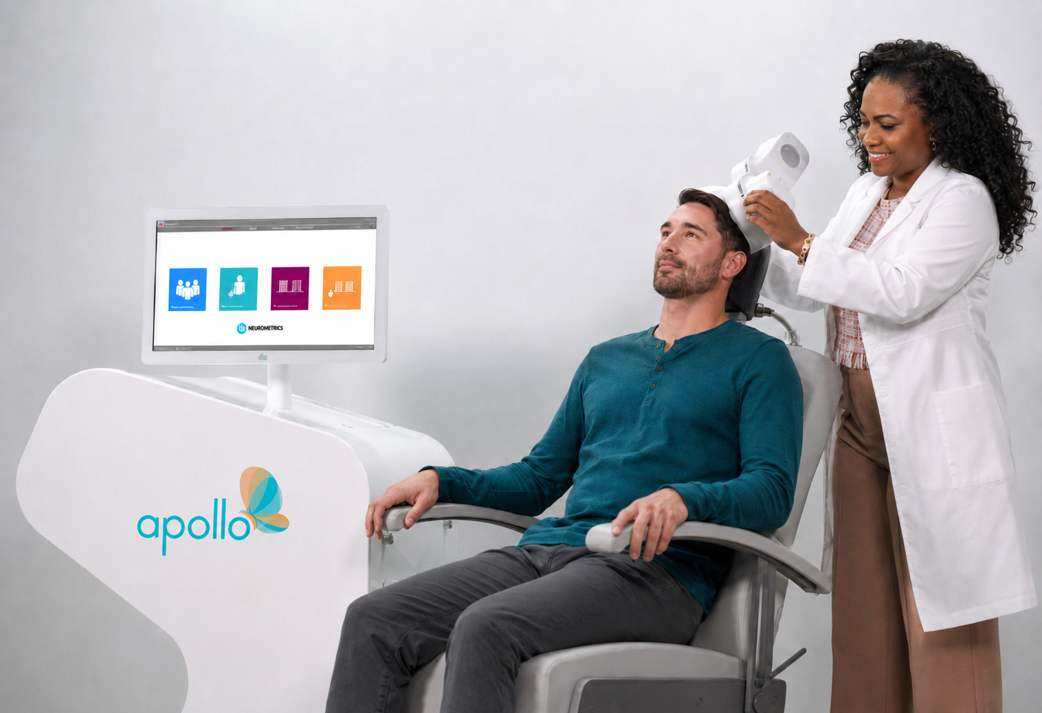 Tolu providing Apollo TMS treatment using the Apollo TMS system