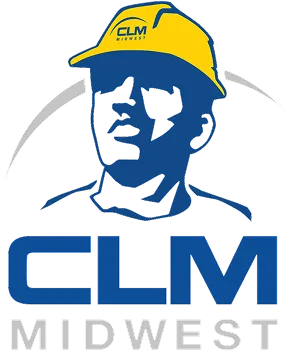 Logo of a stylized blue silhouette of a worker wearing a yellow hard hat with letters 'CLM Midwest' below.