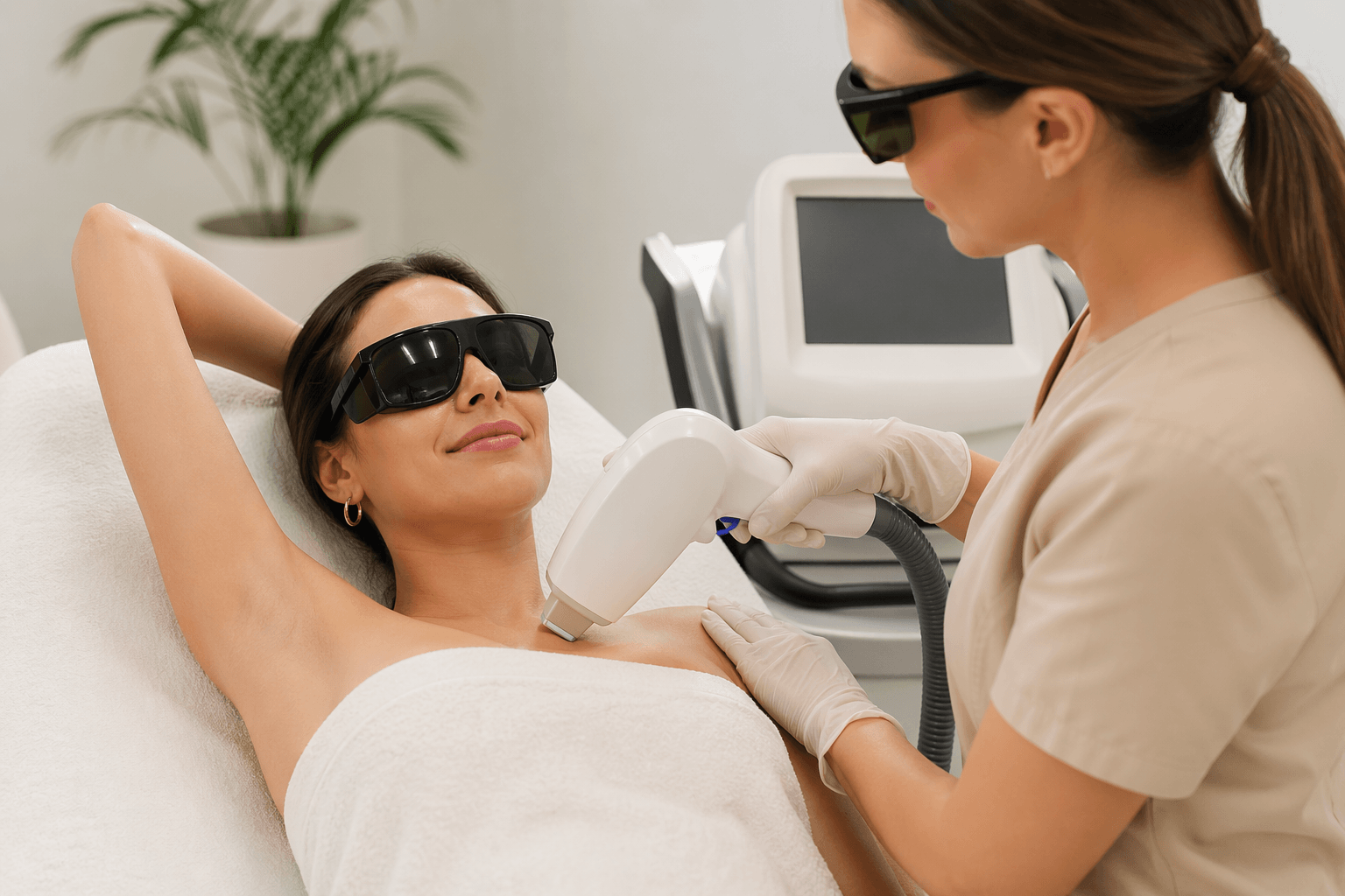 Patient receiving laser hair removal treatment at Connecticut Medical Aesthetics in Old Lyme, Connecticut