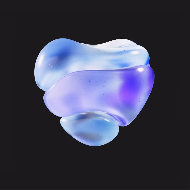 Abstract blue and purple fluid shapes overlapping on a black background.