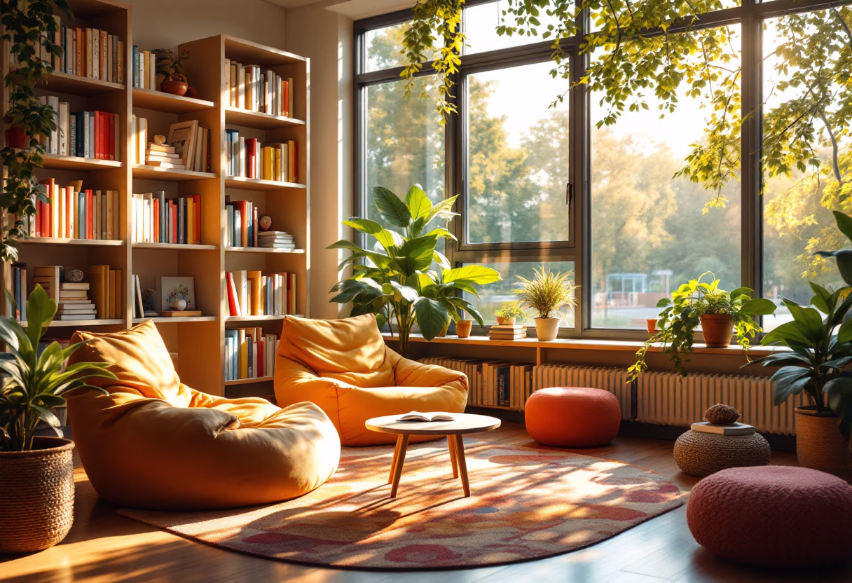 [background image] background ambiance of a library (for a schools (k12))