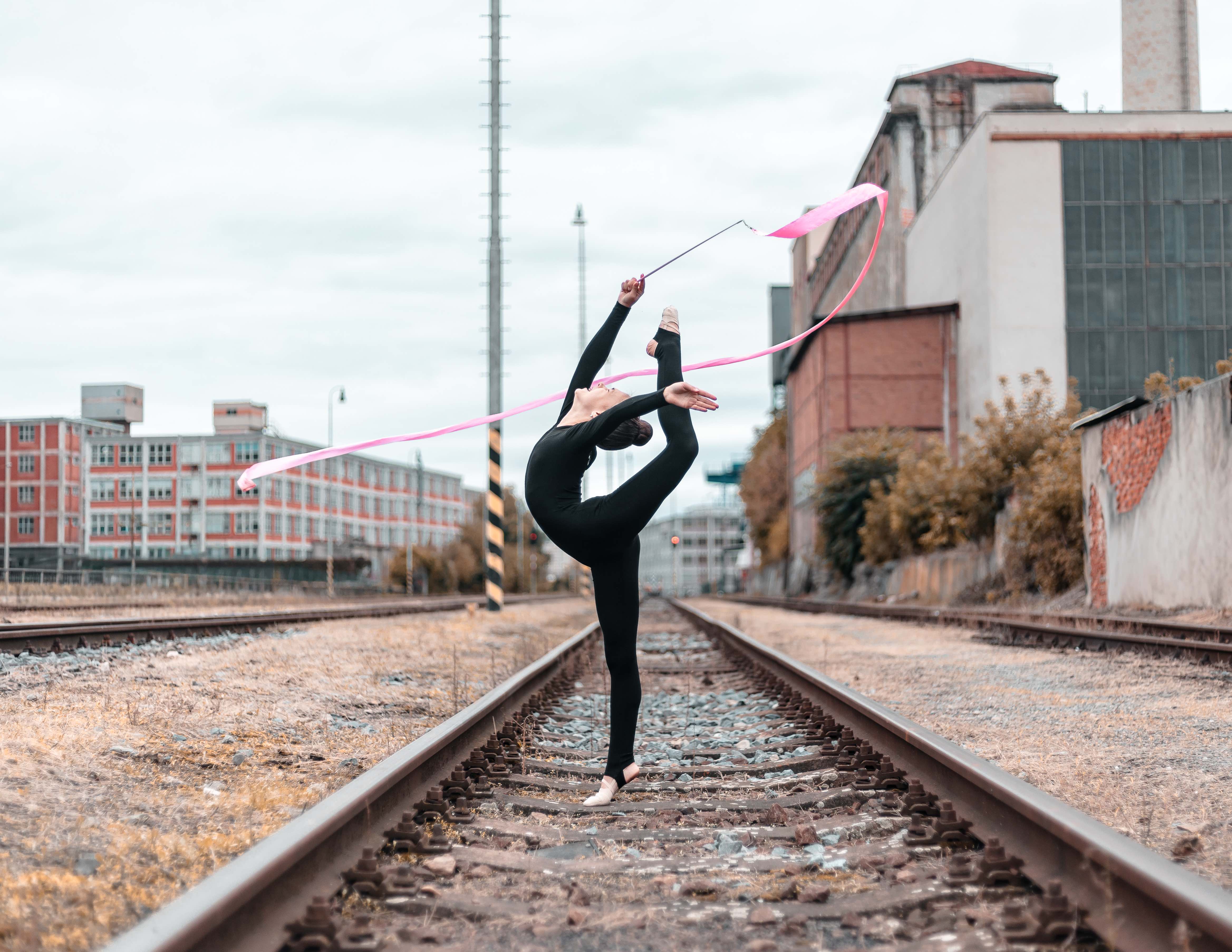 two rhythmic gymnasts at photoshoot