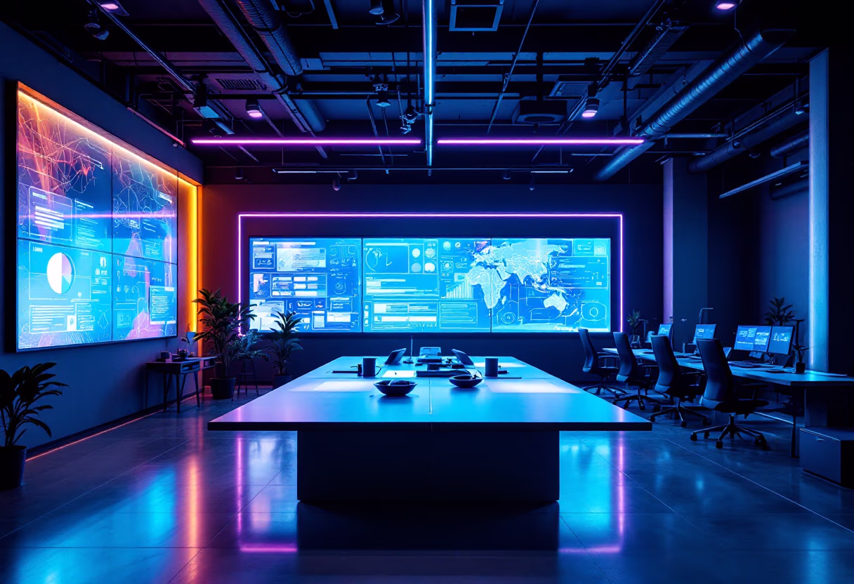 [background image] image of open workspace with advanced tech equipment (for an ai education tech company)