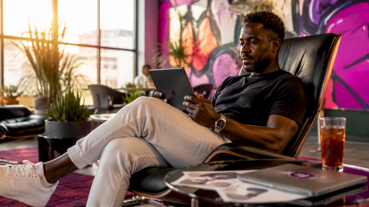 Man deeply engaged with product configurator on laptop