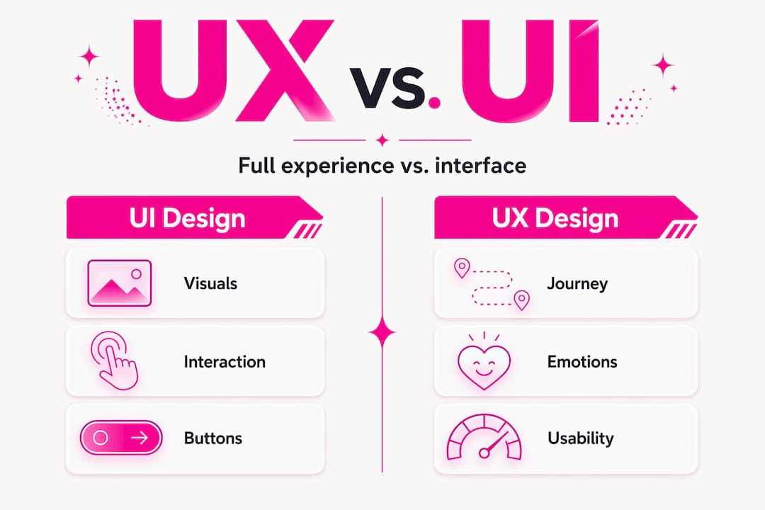 Infographic comparing UX and UI design aspects