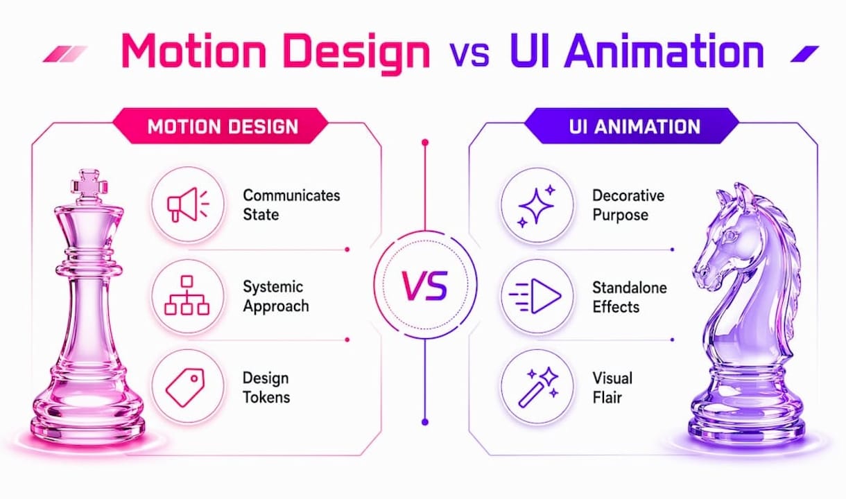 Infographic comparing motion design and UI animation