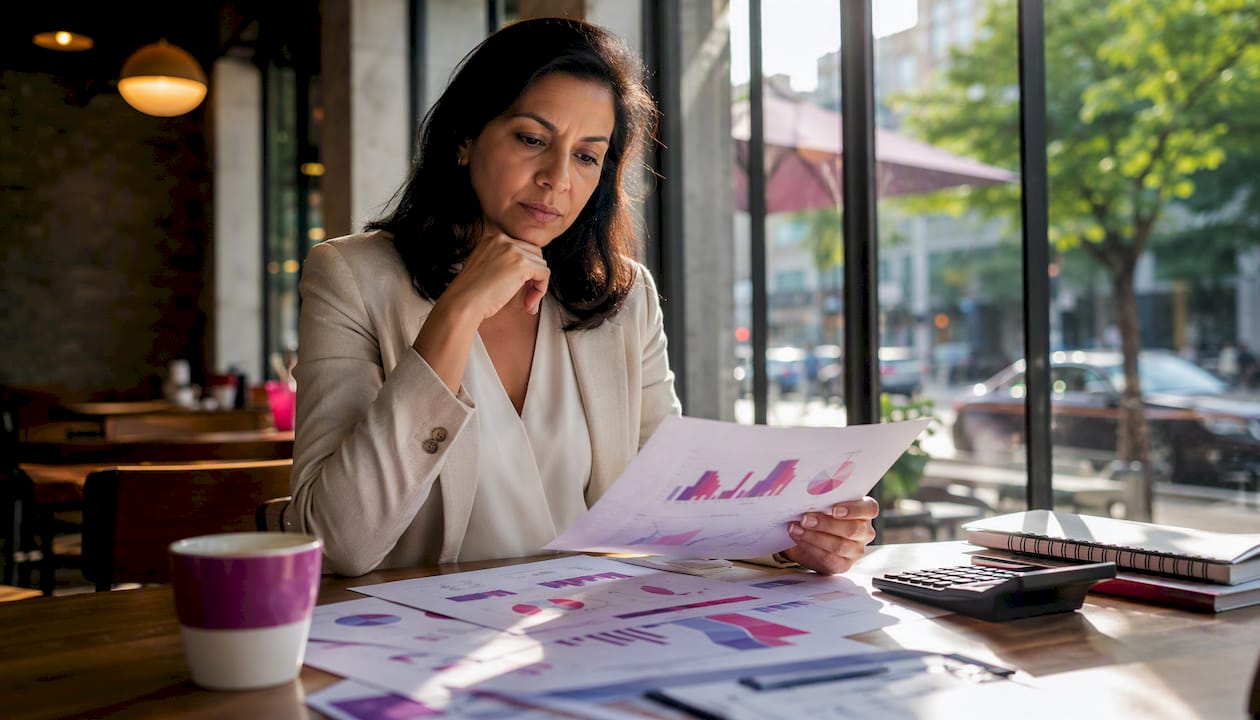 Businesswoman analyzing design outcomes