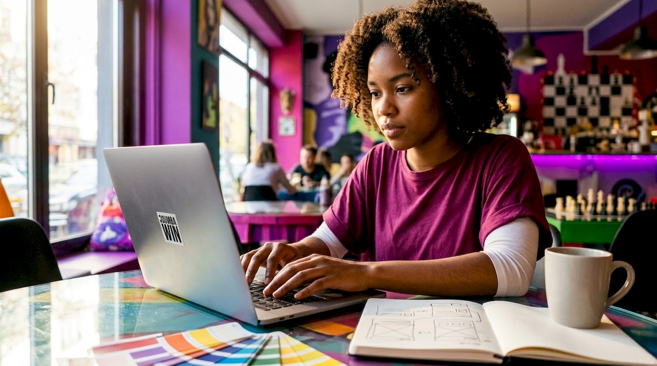 Woman building design component library on laptop