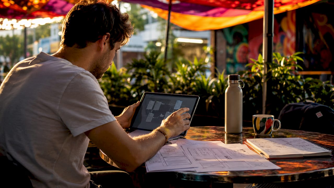 UX designer reviewing navigation flow diagram