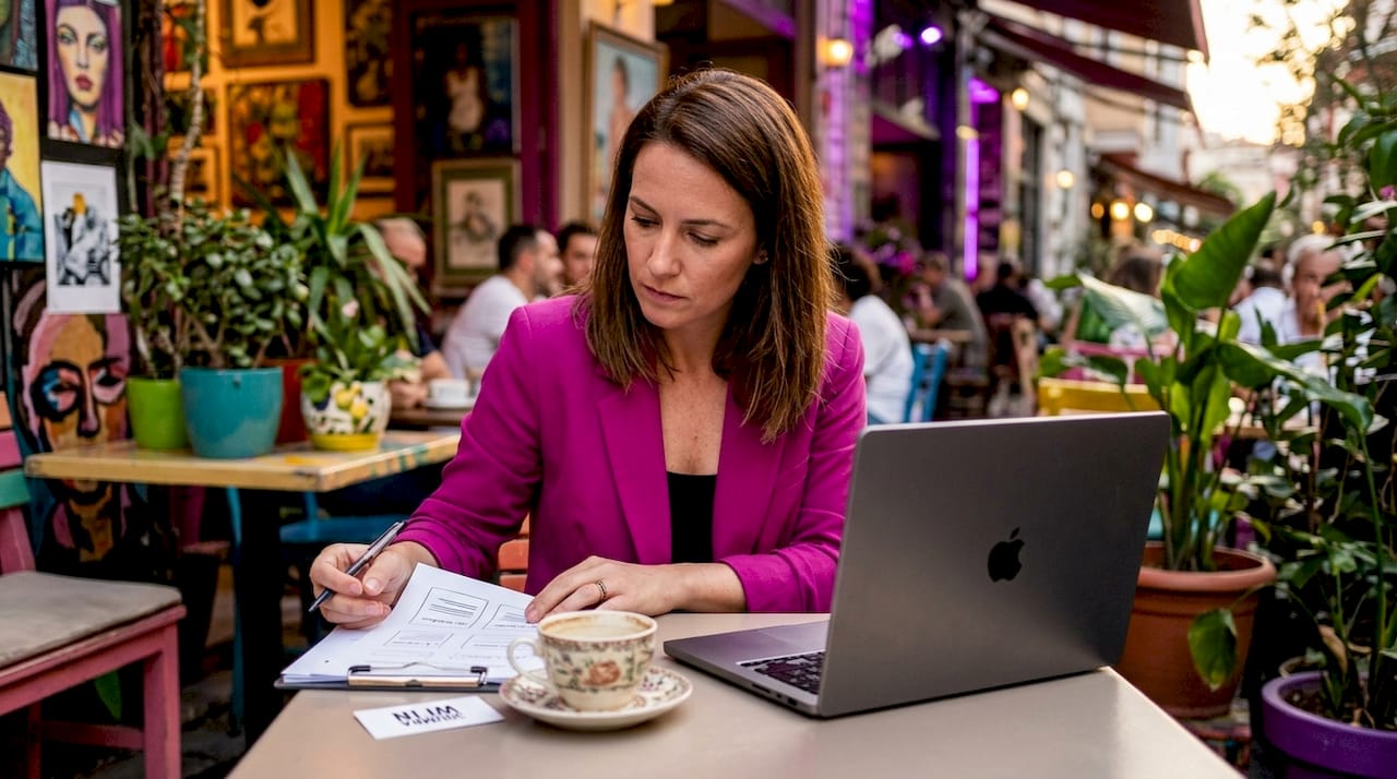 Person reviewing headline and CTA drafts at office