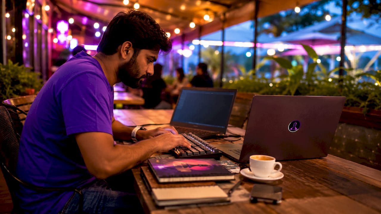 Developer testing dark mode interface on computer