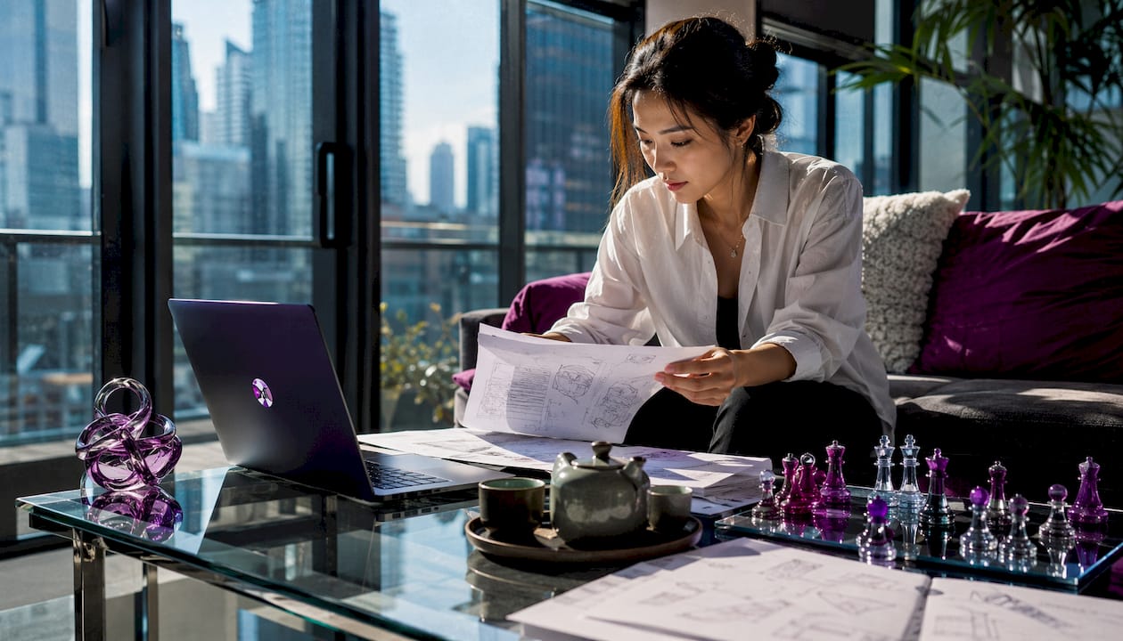 Founder reviewing prototype at home desk