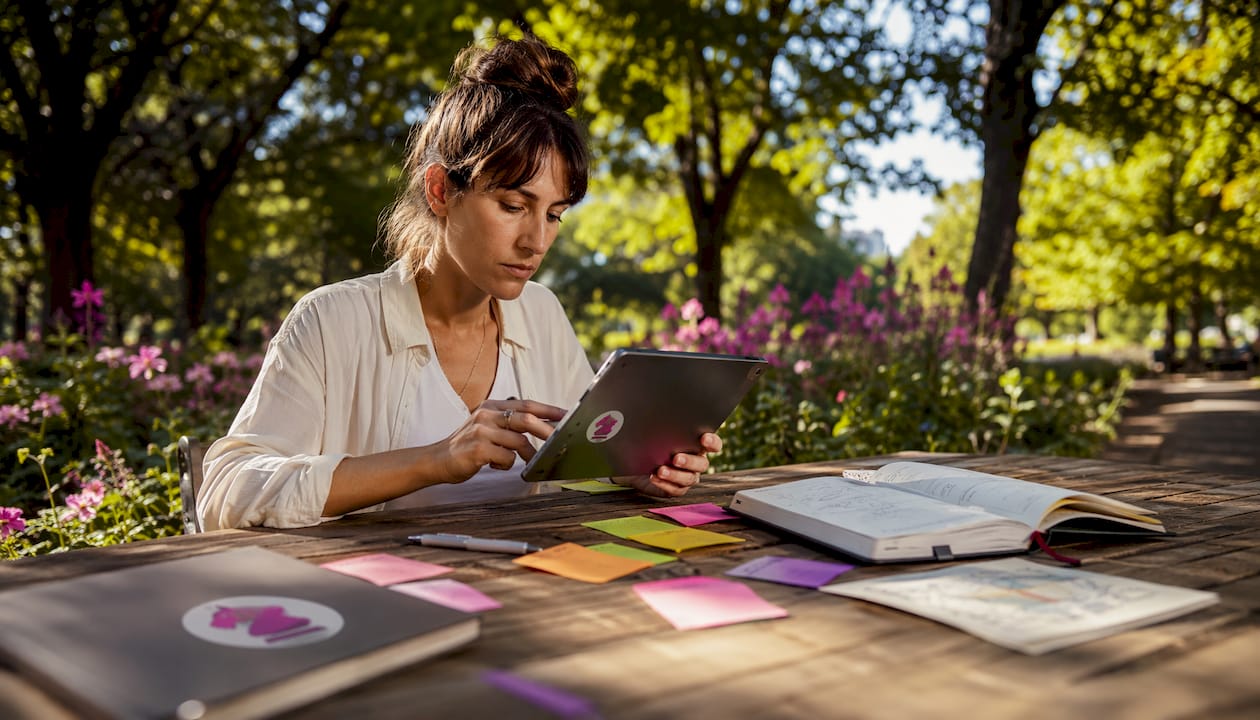 Urban planner interacting with digital whiteboard