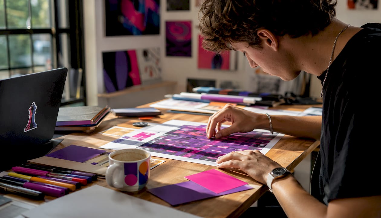 Hands adjusting typographic spacing on print