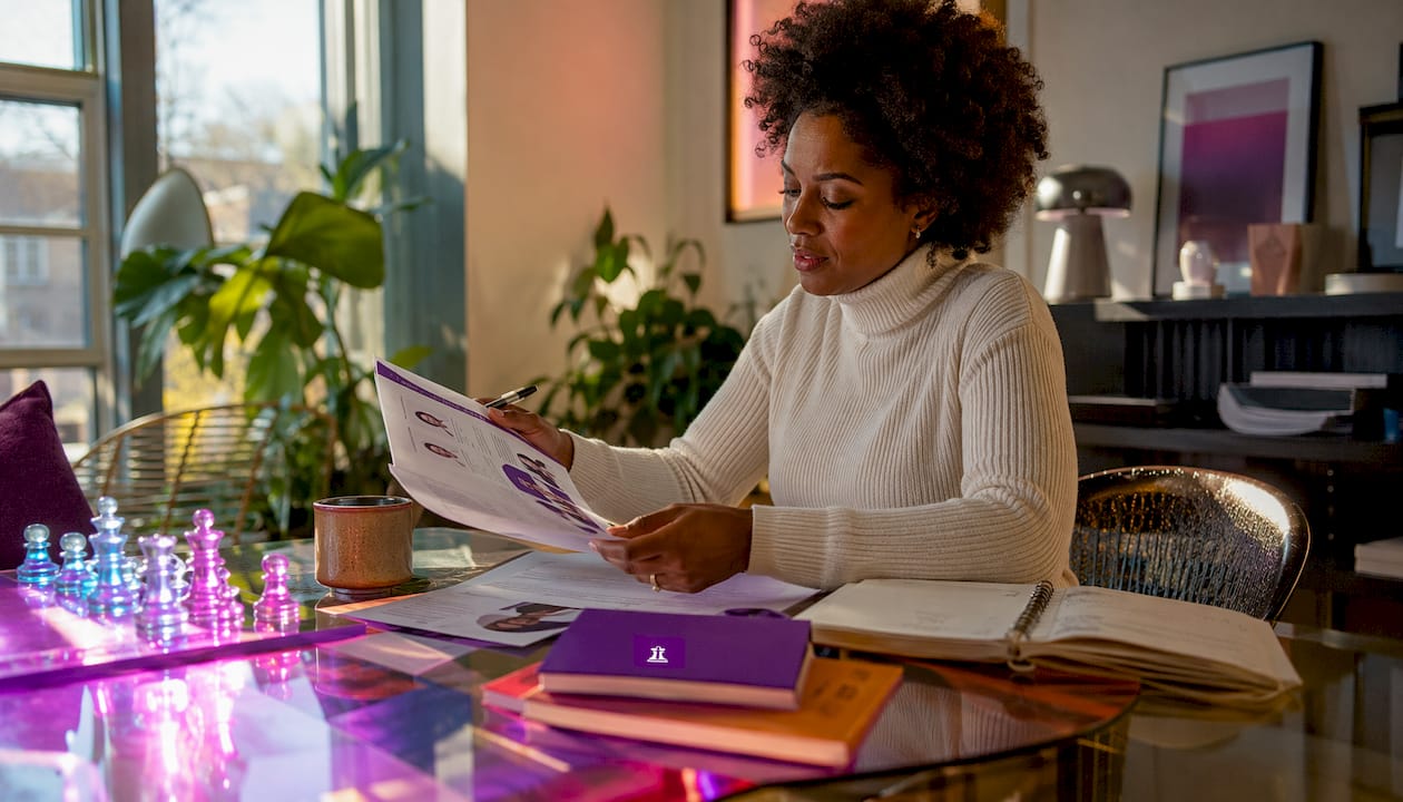 Person reviewing accessibility documents at desk