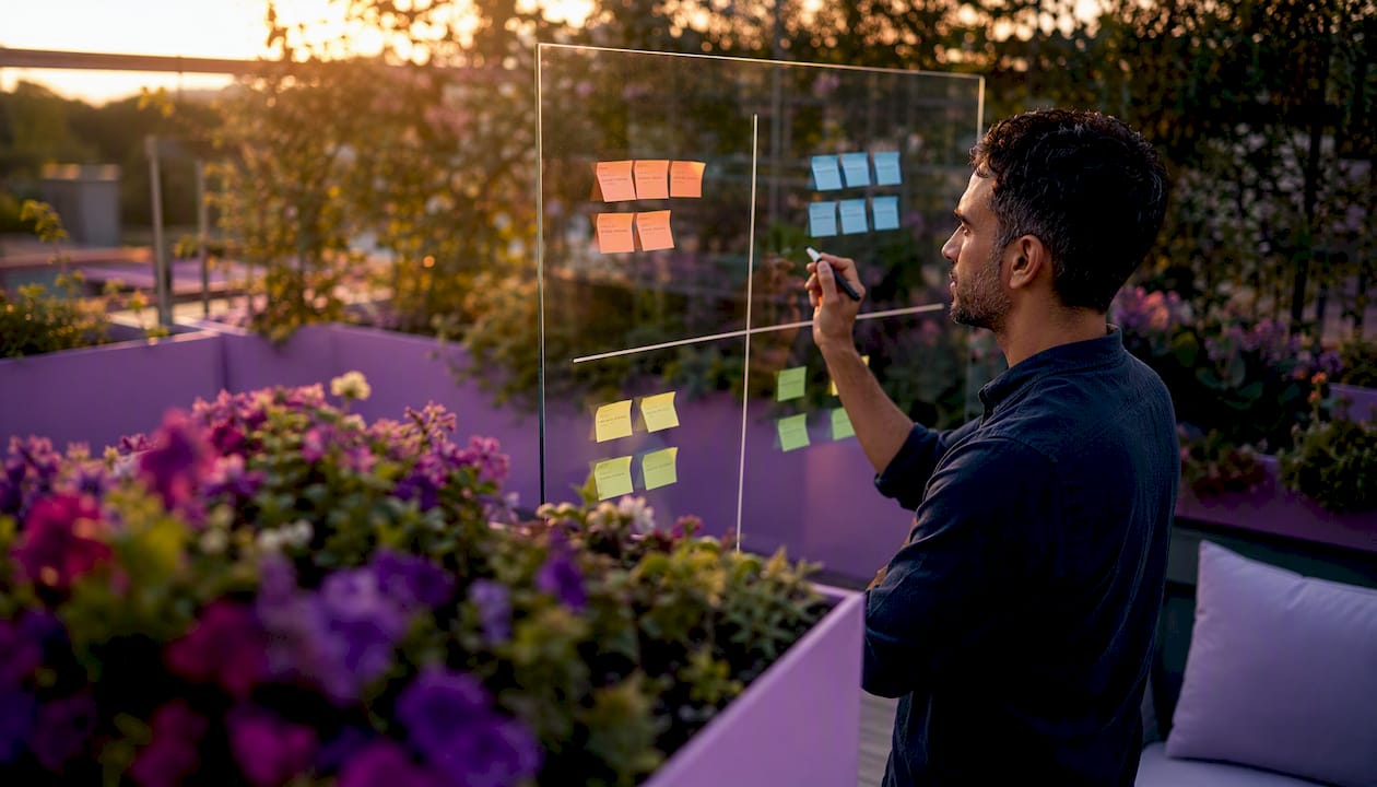 Founder working on language prioritization matrix