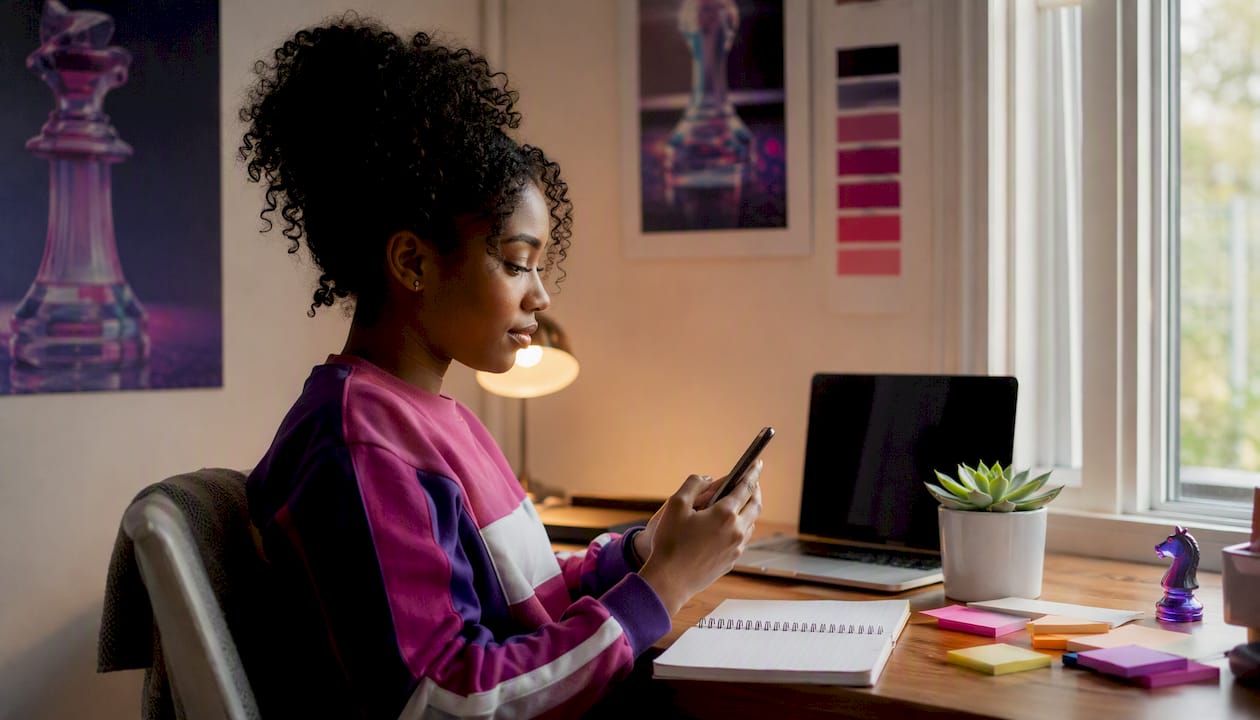 Woman reviewing social media content on phone