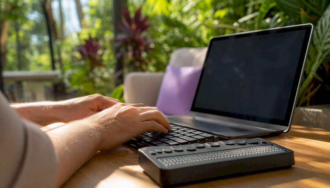 Hands performing manual keyboard accessibility testing