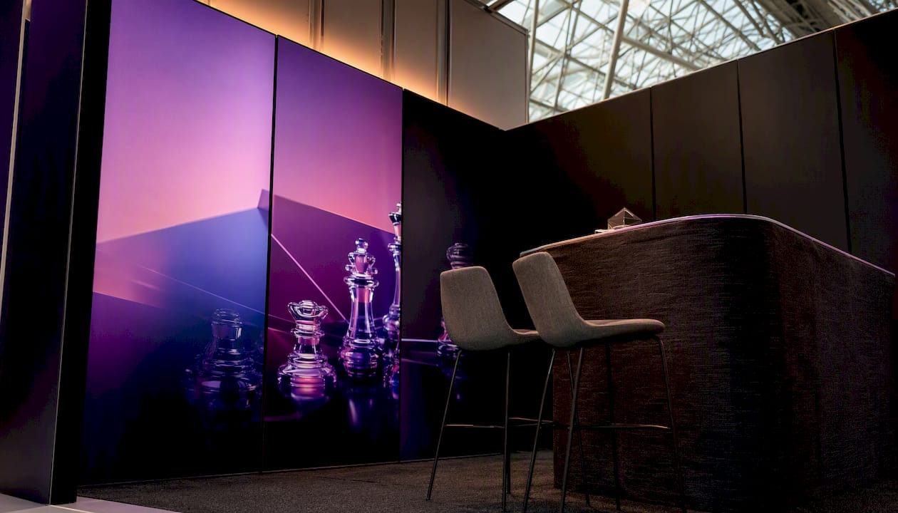 Trade show booth with premium rental materials