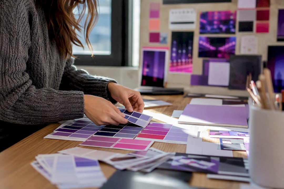 Designer hands arranging color swatches during user testing