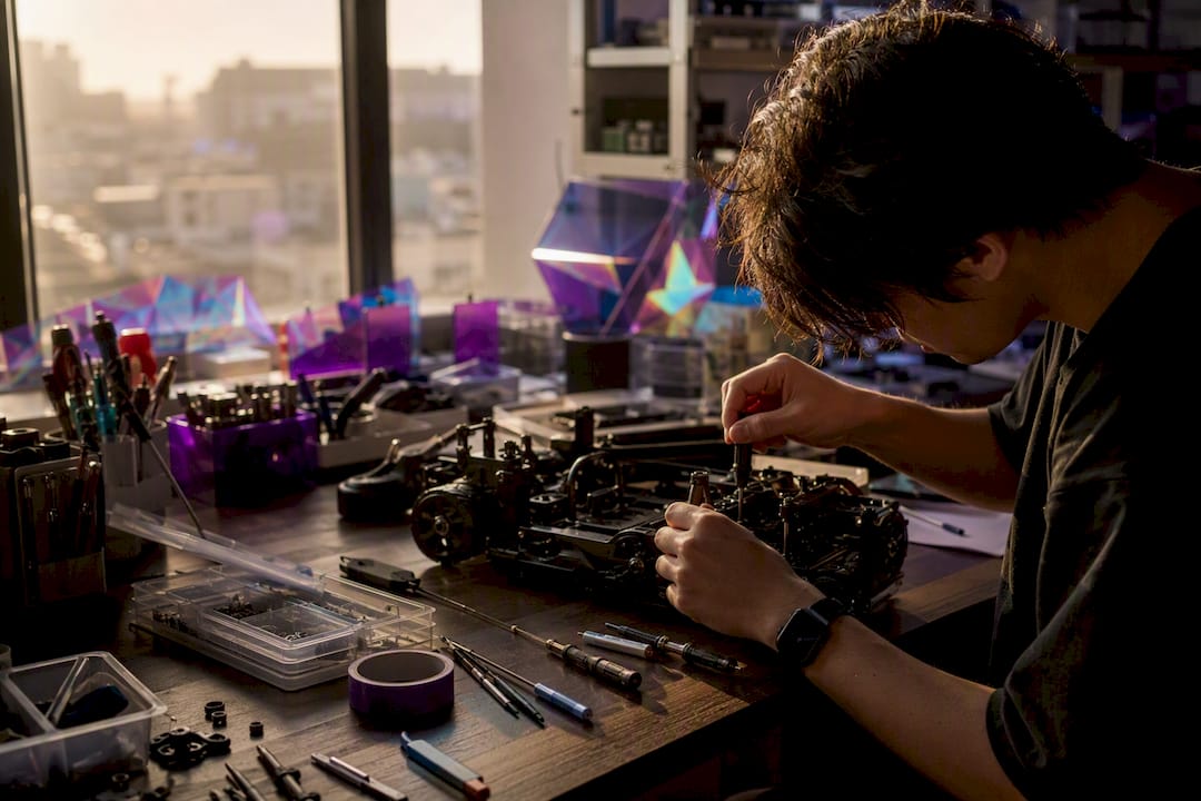 Hands repairing a product component in workshop