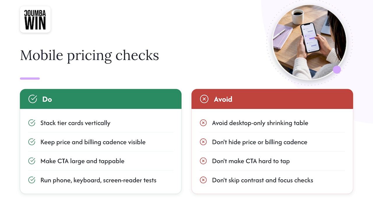Responsive pricing and accessibility checklist