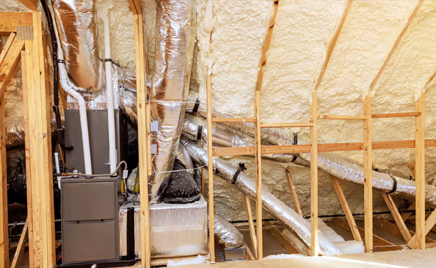 Newly installed gas heating and air conditioning system in a residential home.