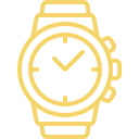 Simple gold wristwatch icon showing time at 10:10.