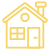 Simple black house icon with a pitched roof, chimney, window, and door.