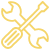 Yellow crossed wrench and screwdriver icon on a transparent background.