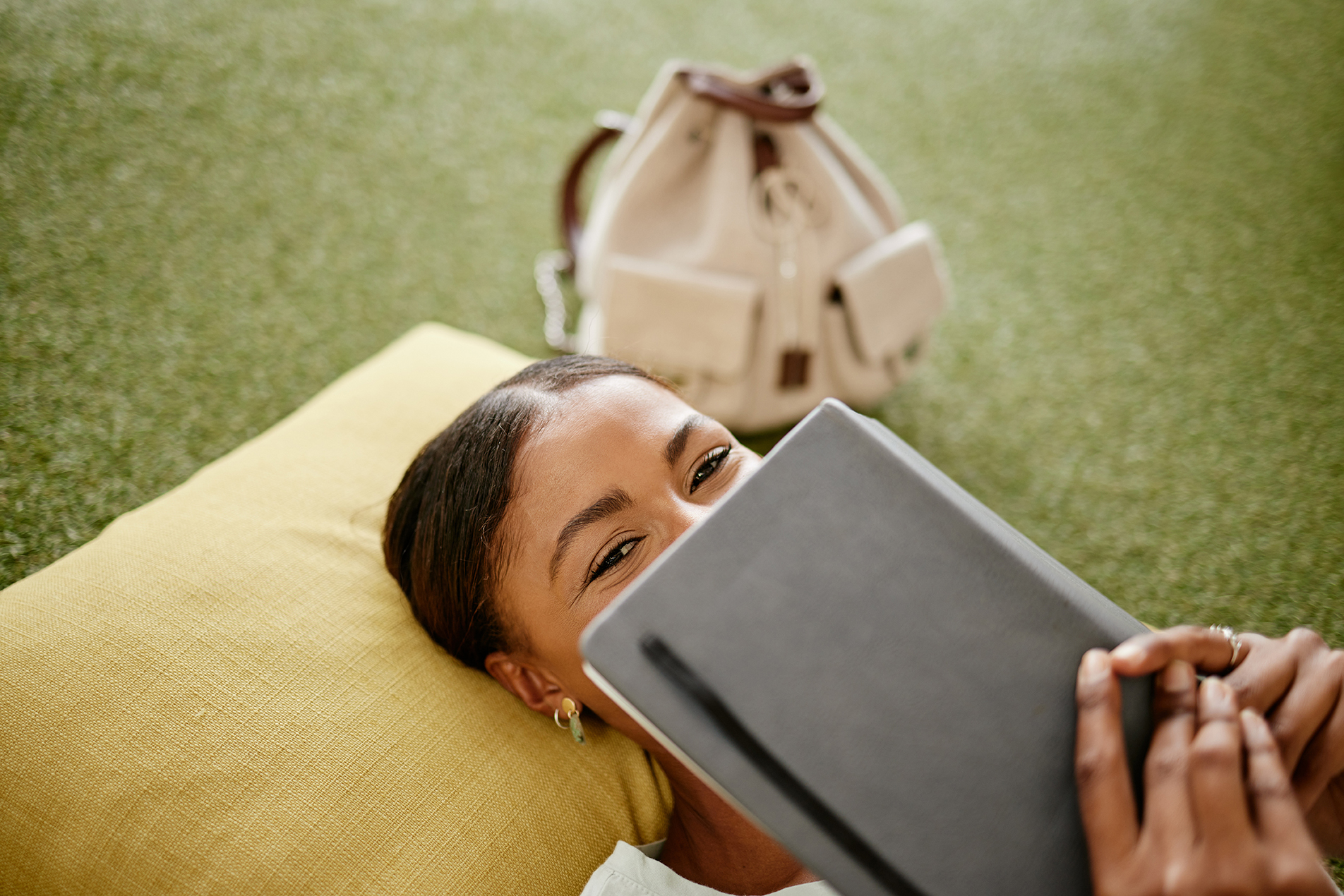 girl reading notebook