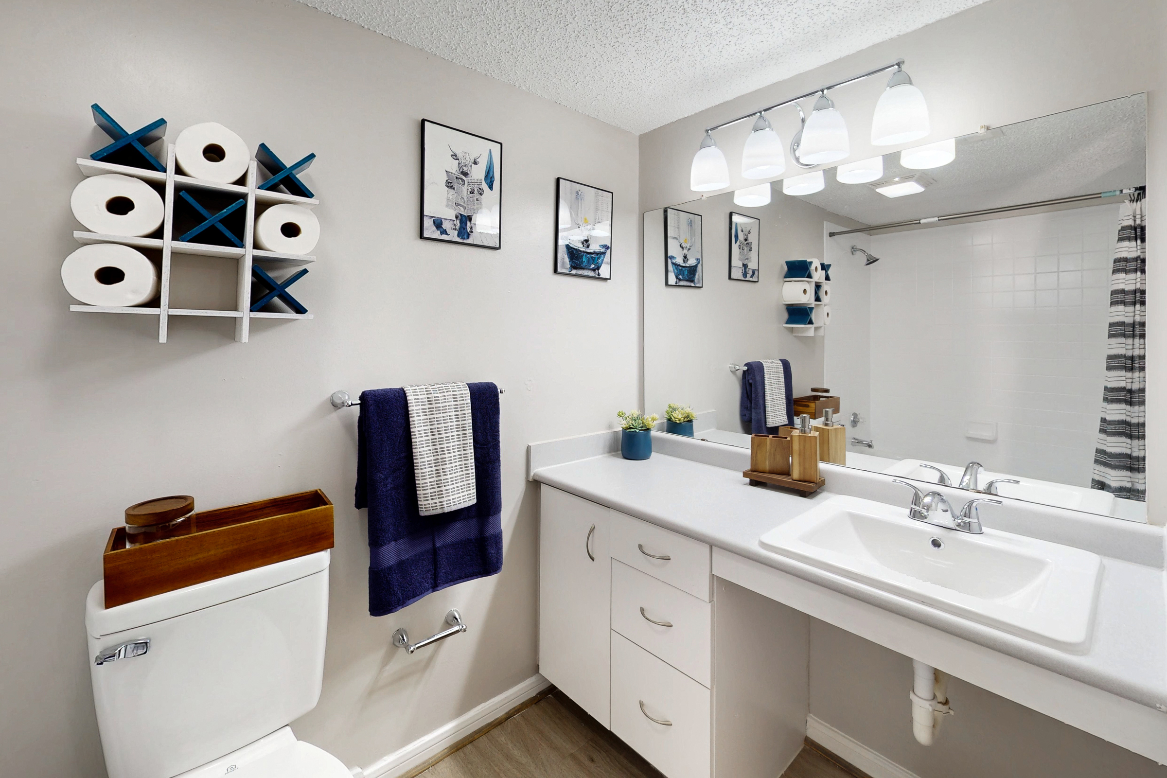 Bathroom with vanity mirror and tub