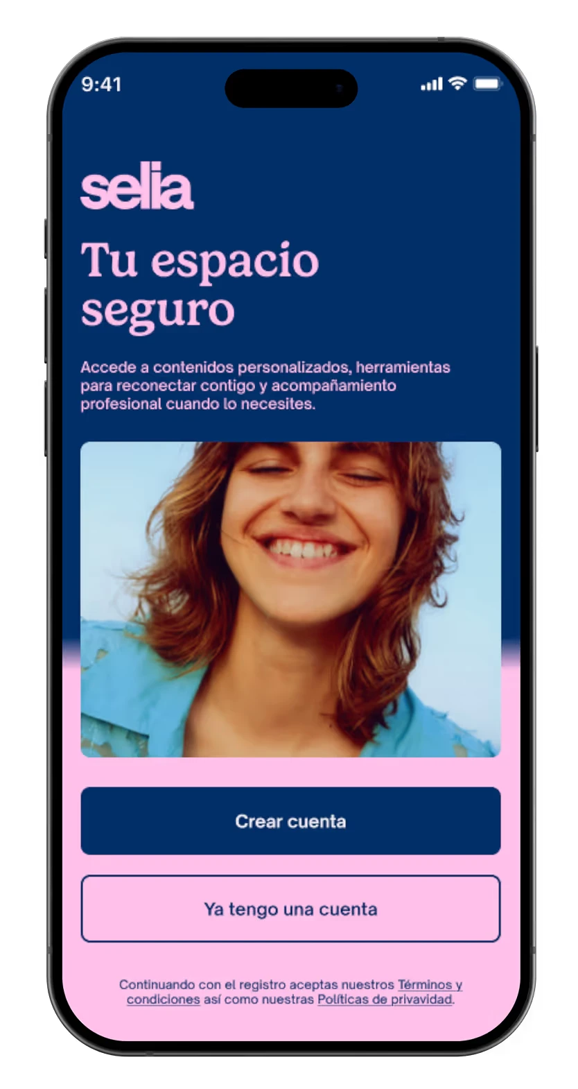 Mockup de la aplicación de Selia.