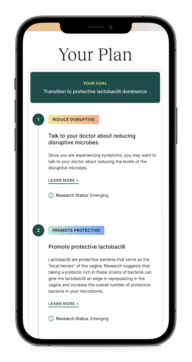 A phone showing a custom Evvy plan