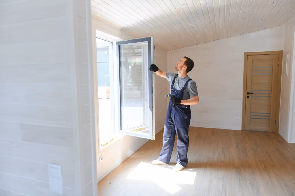 Man checking newly installed window