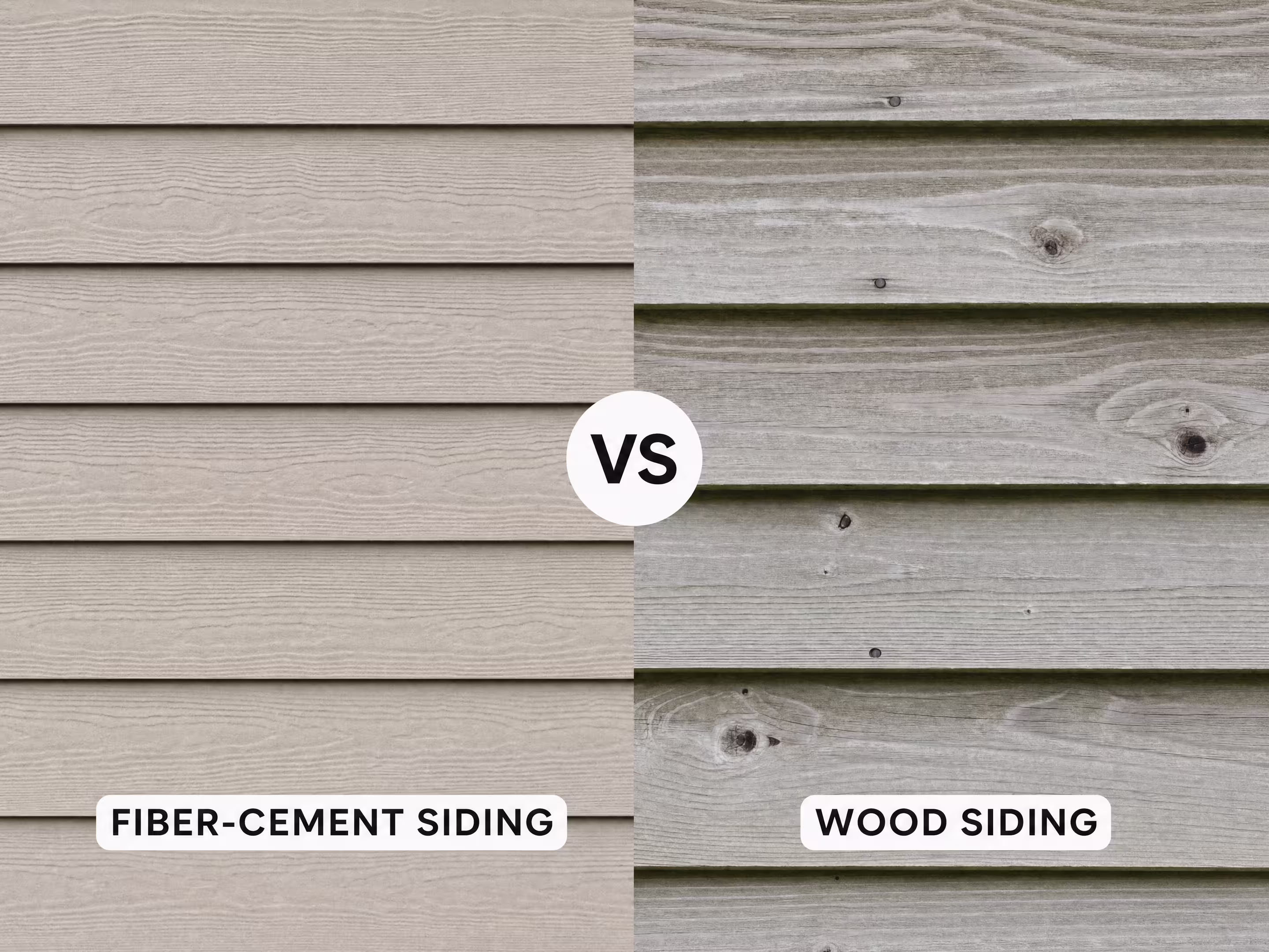 A comparison image between fiber-cement and wood siding