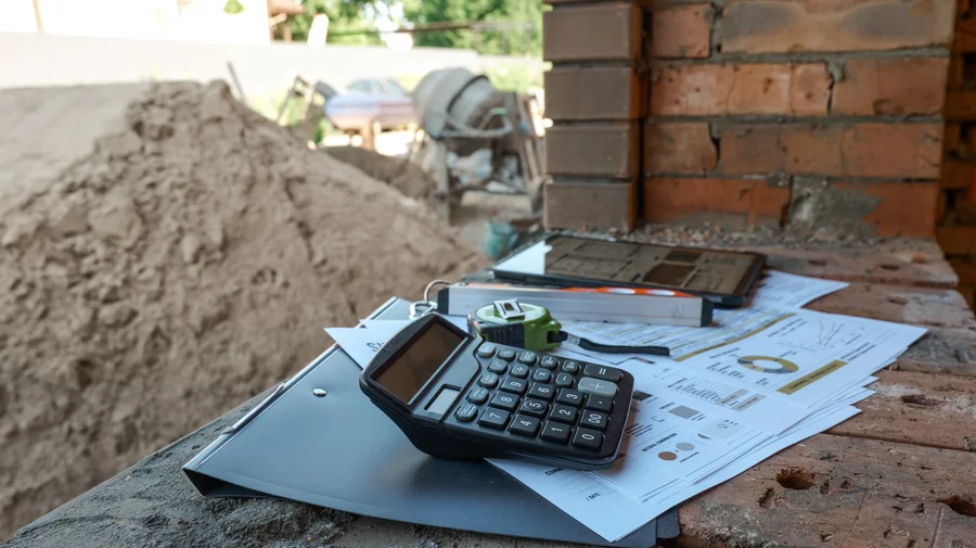 A calculator amongst some building blueprints