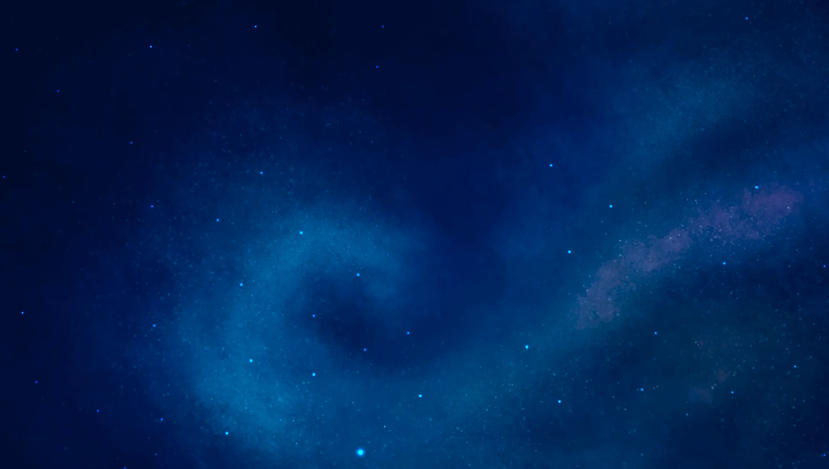 A dark blue background with stars and a spiral shape.
