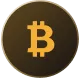 A golden bitcoin on a black background.