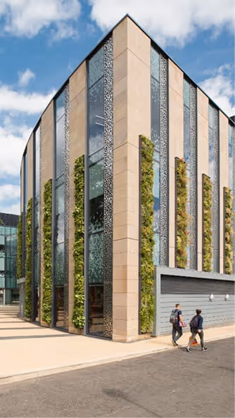 University of Edinburgh building with living green wall panels
