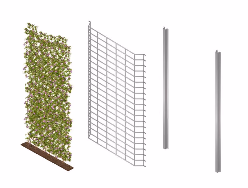 Exploded diagram of the Viritopia living mesh system, a wires and climbing green wall system