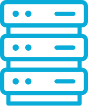 A blue icon of a stack of servers.