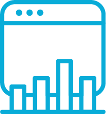 A blue icon of a browser with chart.