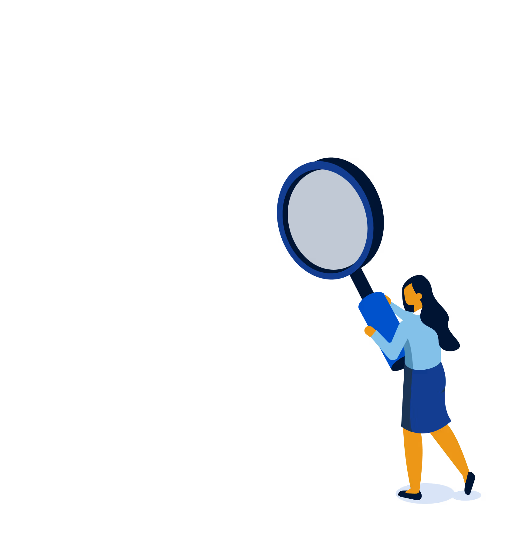 A woman holding a magnifying glass in her hand.