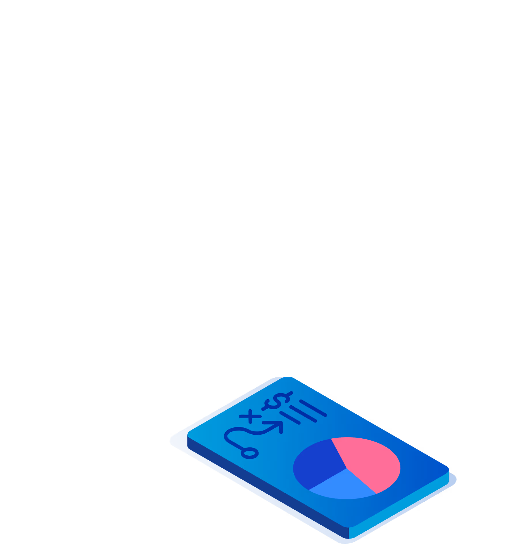 A blue book with a pie chart on it.