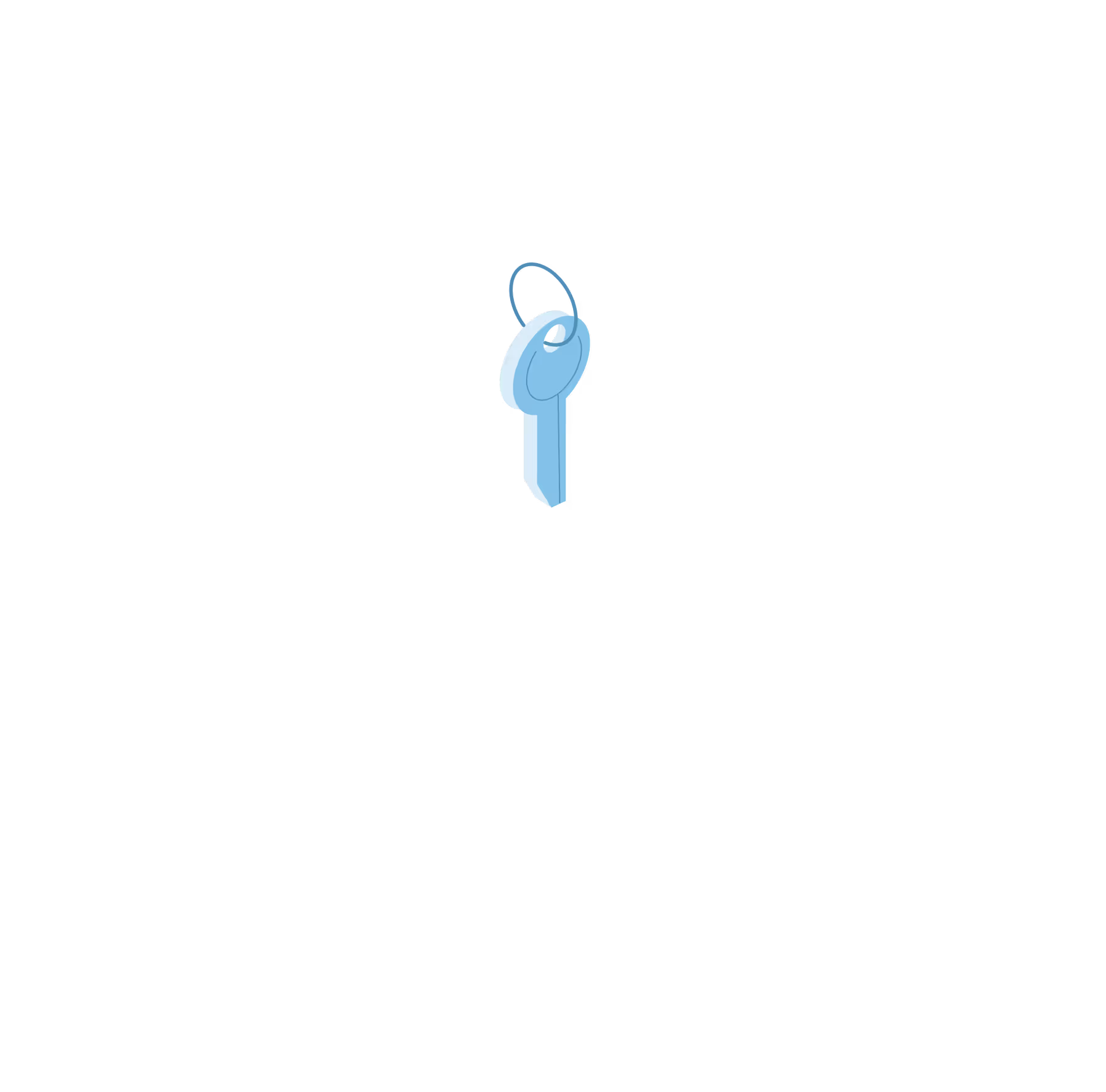 A blue key hanging.